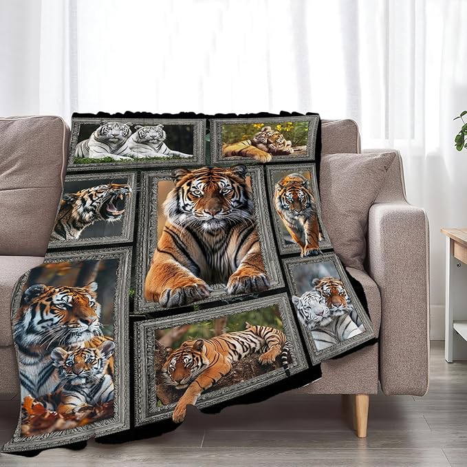 Tiger Blanket Wild Animal Throw Blanket Cozy Plush Fleece Flannel Tiger Stuff Blankets Lightweight Fuzzy Gifts for Girls Boys Women Men 50"X40"