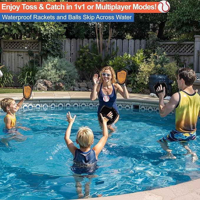 Aywewii Toss and Catch Ball Set Beginner Baseball Training Gloves Beach/Pool Toys Outdoor/Backyard Games for Toddlers and Kids Ages 3-8 Fun Gift for Boys and Girls (Black, 4 Paddles & 4 Balls)