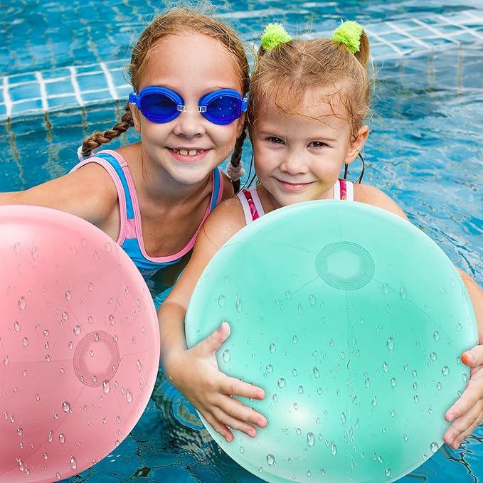 12 Pcs Inflatable Beach Balls Bulk Macaron Color Jumbo Large Beach Balls Pool Game Toys for Summer Swimming Back to School Party Games Water (24 Inch)