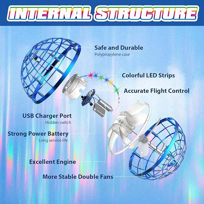 2025 Flying Orb Ball for Kids, Magical Galaxy Hover Cosmic Space Boomerang Rotating Floating Mini Hand Drone Stocking Stuffer Xmas Toys for Girls Boys Teen Age 6 7 8 9 10+ Blue