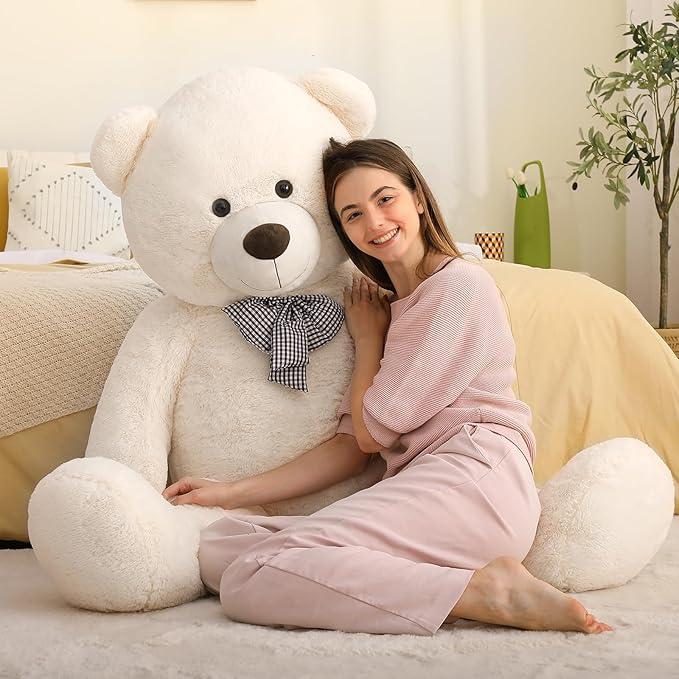MaoGoLan Giant White Teddy Bear Stuffed Animal 5 Feet,Soft Cuddly Smiling Face Big Teddy Bear Plush Gift for Boyfriend Girlfriend