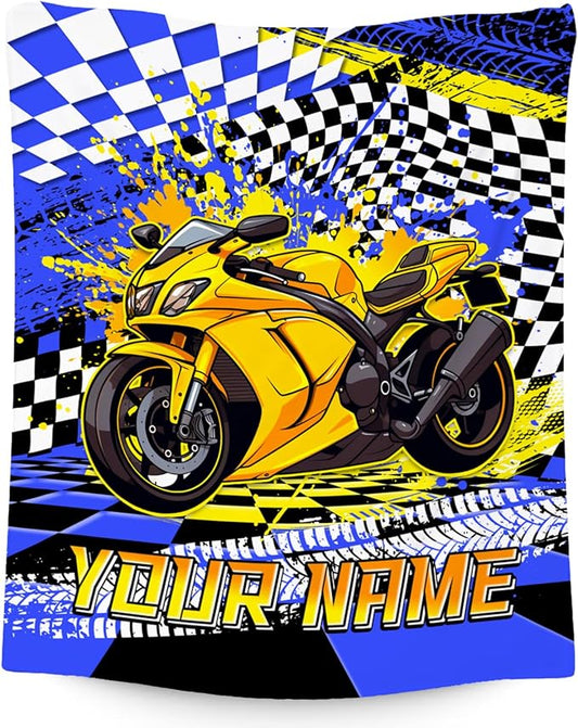 Personalized Blanket for Boys, Motorcycle Blankets Gifts, Custom Car Throw for Kids Grandson, Fluffy Flannel Throw for Boys, 30"x40"