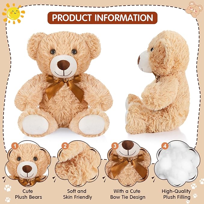 Zhanmai 18 Pcs 14 Inch Bears Stuffed Animal Bulk Gifts for Christmas Plush Bear Toys for Birthday Baby Shower Party Favor(Mixed Colors)