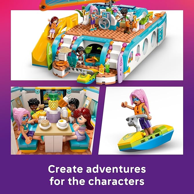 LEGO Friends Travel Boat Adventure Pretend Play Building Toy - Toy Boat Playset with Playful Dolphin Figurines and 4 Minidolls - Birthday Gift Idea for Girls and Boys, Ages 8 and Up - 42664