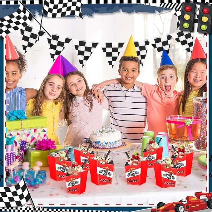 Uiifan 12 Sets Race Fuel Can Ice Cream Bowls Spoon Set Plastic Racing Car Frozen Yogurt Cups with Spoon Race Car Party Decorations for Kids Racing Theme Birthday Baby Shower Party Favors Supplies