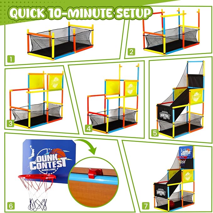 LovesTown Basketball Game Set for Kids, Basketball Hoop Indoor with 4 Balls Air Pump Adjustable Height Sports & Outdoor Play Toys for Boys Girls Birthday Party Gifts