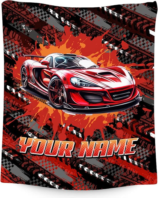 Mercuryelf Blankets for Boys Custom Racing Car Blanket Gifts - 4 Sizes Cozy Fleece Throw for Kids Teens
