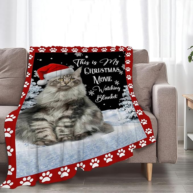 Cat Blanket Cat Lover Gifts Christmas Throw Blankets for Girls Boys Women Men Plush Cozy Flannel Fleece Ultra Soft Fuzzy Party Blanket for Bed Couch Sofa 80"X60"