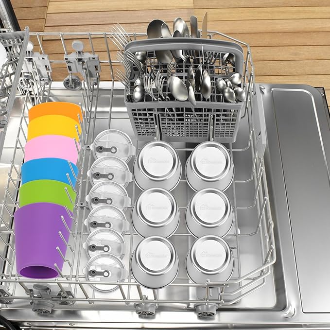 Stainless Steel Cups for Kids, 12oz Kids Cups with Straws and Lids Leak Proof, Unbreakable Toddler Cups with Silicone Sleeves for Hot or Cold Drinks, 6 Count