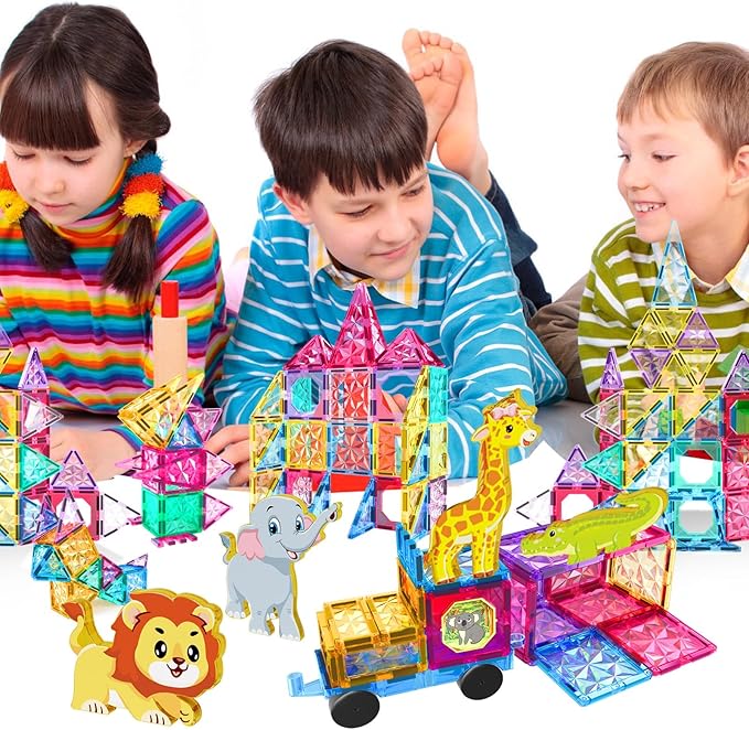 Jasonwell Magnetic Tiles Kids Magnetic Blocks 110PCS Building Sets 3D Magnet Toys Preschool Educational Construction STEM Toy Christmas Birthday Gifts for Toddlers Boys Girls 3 4 5 6 7 8 9 + Year Old
