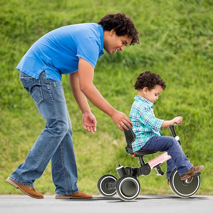 Glaf Tricycle for Toddlers 1-3 Toddler Bike Tricycles with Push Handle 2-4 Years Baby Bike Boys and Girls Balance Bike Birthday Toys with Removable Pedals Adjustable Seat Height and Backrest (Pink)