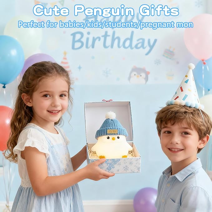 Penguin Lamp with Knit Hat,Adorable Penguin Night Light,Safe Soft Silicone,Dimmable Nursery Nightlight,LED Squishy Animal Lamp,Room Decor,White Elephant Gifts,Christmas Gifts for Kids /Boys Girls Baby