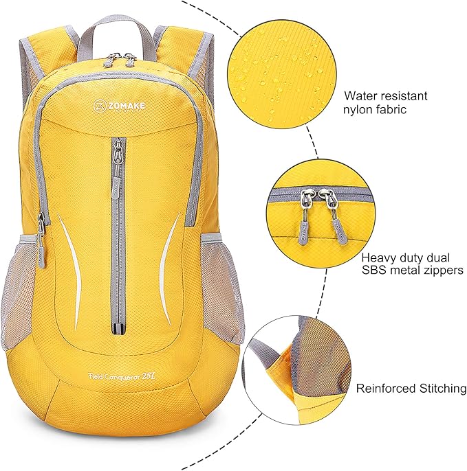 ZOMAKE Ultra Lightweight Packable Backpack 25L, Foldable Hiking Backpacks Water Resistant Small Folding Daypack for Trave(Lemon yellow)