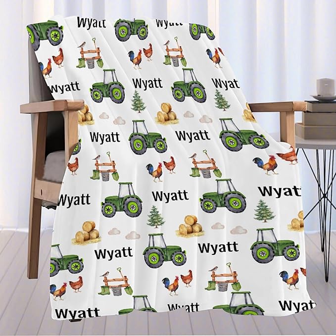 Custom Farm Tractor Blanket with Name Personalized Farm Tractor Blankets for Girls Boys Women Men Customized Blanket Gifts for Birthday 60"x80"for Adults