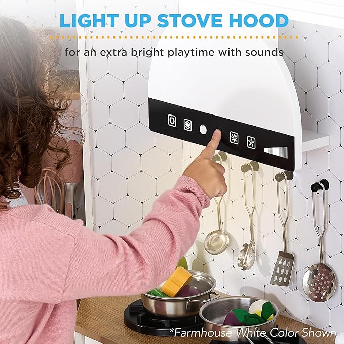 Best Choice Products Pretend Play Corner Kitchen, Ultimate Interactive Wooden Kids Playset w/Lights & Sounds, Ice Maker, Hood - Black