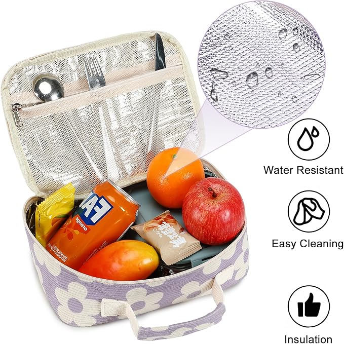 Bluboon Kids Girls Lunch Bag Insulated Lunch Box for school Corduroy Lunch Cooler Organizer School Kids Lunch Tote