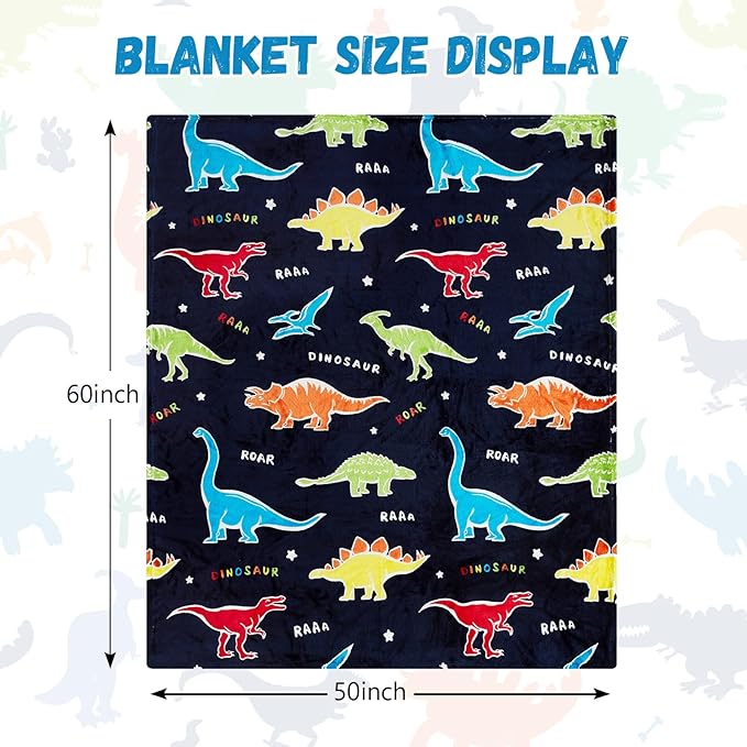 Dinosaur Gifts Toys for Boys Girls,Glow in The Dark Dinosaur Blanket, Birthday Presents Decor for Kids Age 3-14 Year Old Son Teen Child Toddler Luminous Christmas Bedroom Throw Blanket 50"x60"
