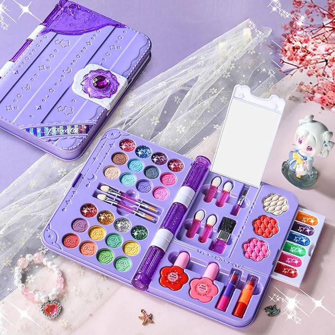 Kids Makeup Set for Girl, Washable Little Girls Princess Make Up Toys for 4 5 6 7 8 9 10 11 12 Year Old Girl Christmas & Birthday Gift