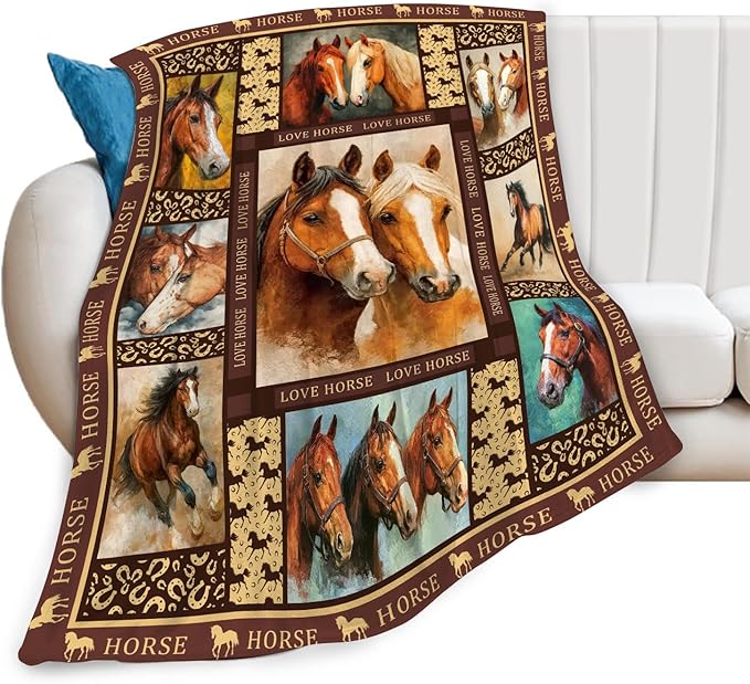Horse Throw Blanket Horse Stuff Gifts for Kids Girls Boys Adults Women Men Soft Cozy Warm Plush Fluffy Fuzzy Fleece Blanket Decor 50''X60''