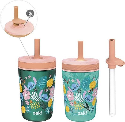 Zak Designs Disney Lilo and Stitch Kelso Tumbler Set, Leak-Proof Screw-On Lid with Straw, Bundle for Kids Includes Plastic and Stainless Steel Cups with Bonus Sipper (3pc Set, Non-BPA, Stitch)