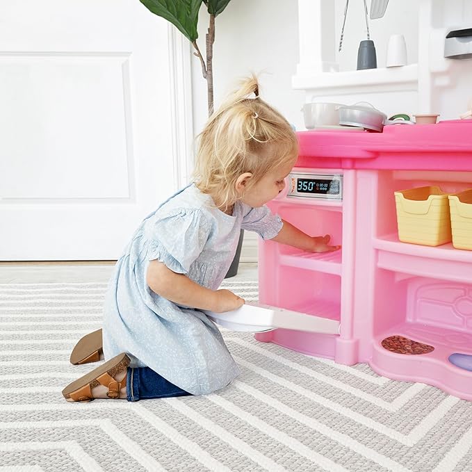 Step2 Fun with Friends Kids Kitchen Playset, Indoor/Outdoor Kitchenette, Interactive Play with Lights and Sounds, Durable Plastic, Includes 25 Piece Toy Accessories, Toddlers 2+ Years Old, Pink