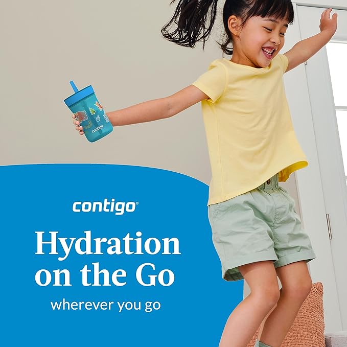 Contigo Kids’ Leighton Straw Tumbler with Spill-Proof Leak-Proof Lid 14oz Juniper/Blue Forest