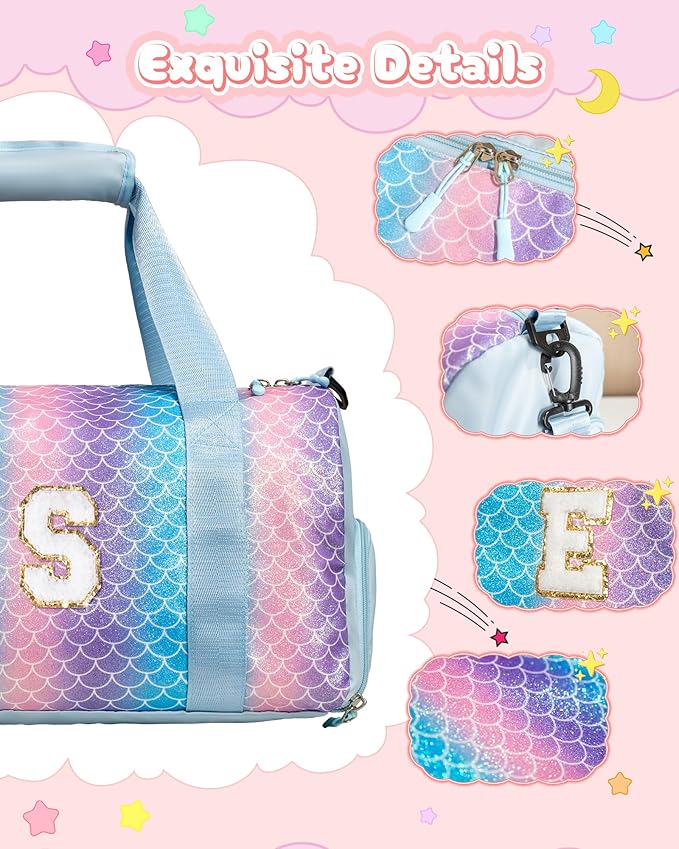 Daughter Birthday Gifts-Girl Gym Bag with Shoe Compartment, Kid Personalized Weekender Overnight Bags, Initial Travel Tote with Makeup Pouch, Graduation Gift for Girls (Letter Y)