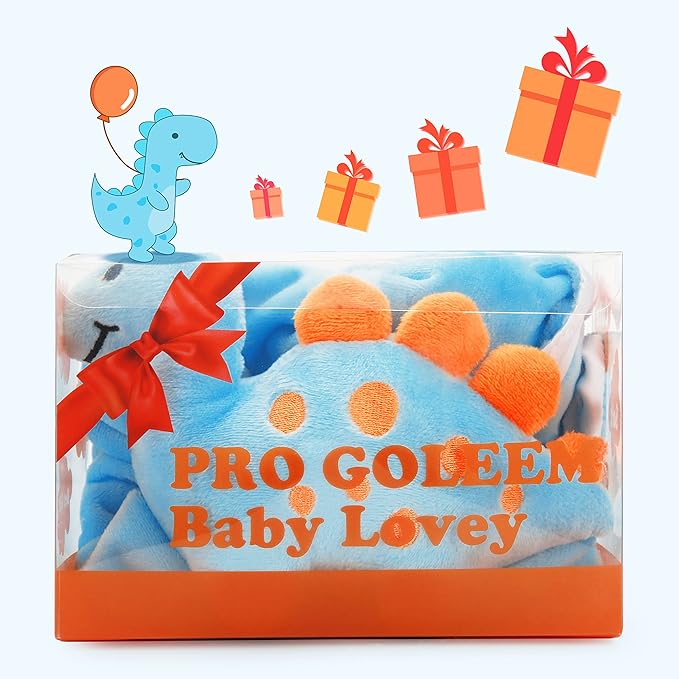 Pro Goleem Dinosaur Security Blanket Soft Loveys for Babies for Boys and Girls Newborn Lovie Infant Blankie Snuggle Toy Stuffed Animal Baby Gifts Blue 14 Inch