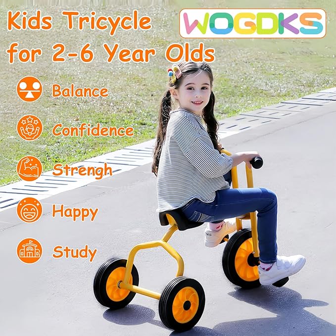 Kids Tricycle for Rider Age 2+, Big Wheel Kids Trike with Rubber Wheels, Preschool Daycare Kids Bike, Birthday Toys Gift for Boys and Girls
