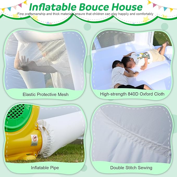 White Bounce House, Inflatable Bounce House with Ball Pit & Slide, Kids Indoor Bounce House Portable Fun House Outdoor Bounce House with Blower for Birthday Party, Wedding Decor