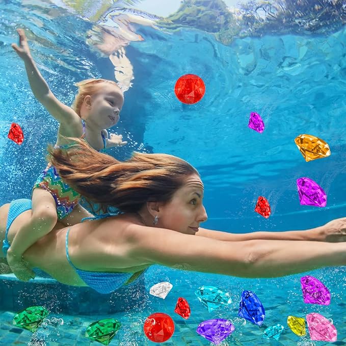 Diving Gems Pool Toys, 15 PCS Colorful Big Diamond Pool Diving Toy for Kids Ages 4-8 8-12, Sinking Swimming Pool Toys, Underwater Swimming Toys Water Games Gifts for Kids Summer Pool Party Favors