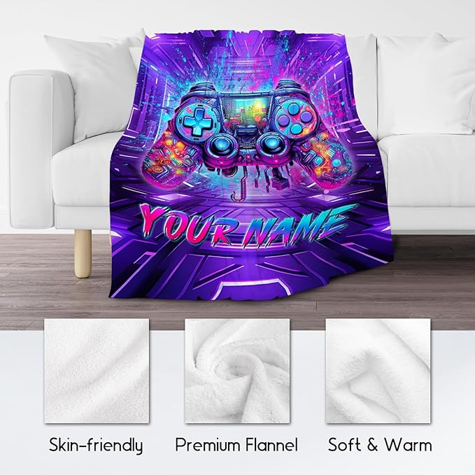 Personalized Gaming Throw Blanket, Gamer Gifts for Boys 10-12 Teen Boyfriends, Custom Game Blankets Kids Room Decor Gift for Son, 40"x50" Cool Soft Cozy Throws for Couch Sofa