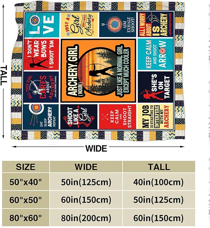 Archery Blanket, Archery Throw Blanket, Sports Gifts Blankets Stuff Fleece Flannel Plush for Girls Women Men Boys Lovers Adults Soft Bedding Gift for Sofa Bed Office Home Decor 60"x50"