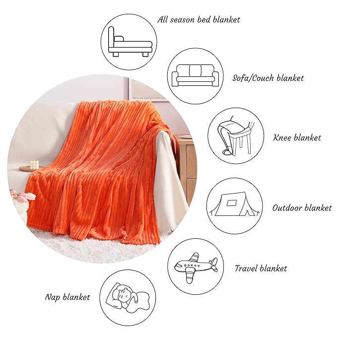 NTBAY Plush Flannel Oversized Baby Blanket, 50X60 Inches Soft and Warm Toddler Blanket with Striped Texture Nursery Bed Blanket for Stroller, Crib, Travel, Baby Gift, 50"x60", Orange