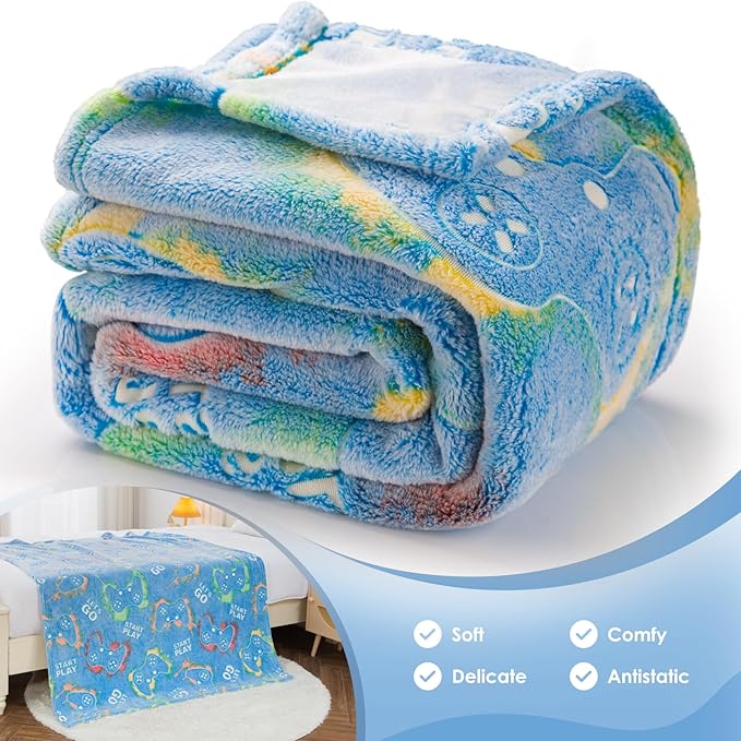 Jekeno Gaming Gamer Gifts Toys for Kids Boys Glow in The Dark Blanket Video Game Controller Gamepad Throw for Teen Girls Toddlers Teenage Son Boyfriend Adults Birthday 50"x60"