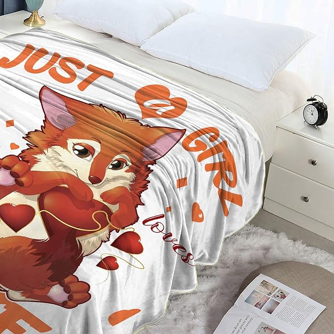 Fox Blanket Just Girl Loves Fox Soft Blankets and Throws Flannel Cozy Lightweight Receiving Blanket Perfect for Bed Sofa Couch-40 x30 Extra Small for Toddler Girls