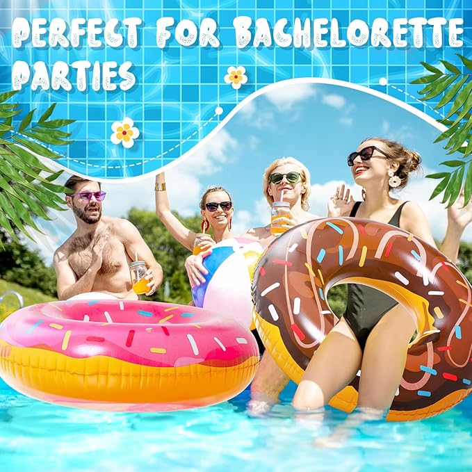 2 Pack 47.24 Inches Jumbo Donut Pool Floats for Adults Lovely Donut Inflatable Tube Swim Rings Floaties for Pool, Large Donut Inflatable for Party Decorations Supplies