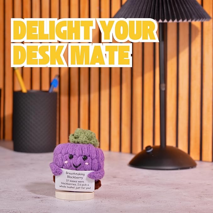 Flirty Berry Pack — Crochet Stuffed Berries Bulk Variety Pack w/Stand (5 pc). Handmade Crochet Figurines Decor - Desk, Office, Coworker, Friend