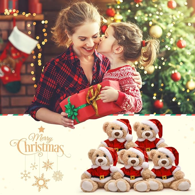 MaoGoLan 14 inch Christmas Teddy Bear Stuffed Animal Plush Bear with Classic Outfits - Removable 8'' Santa Coat & Hat Suitable for Most Small Plush Toys - Christmas Decorations & Gifts, 1 Pack