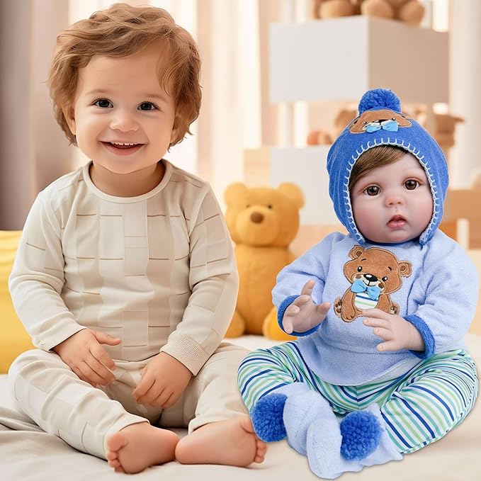 Milidool Lifelike Reborn Baby Dolls -22 Inch Realistic Newborn Soft Body Boy Baby Doll Real Life Baby Dolls with Gift Box Complete Accessories Kids Age 3+ Gifts, Pretend Play, Collection