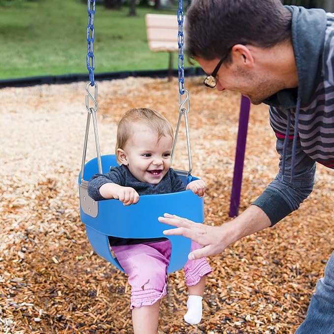 RedSwing High Back Toddler Bucket Swing Seat with Coated Chains, Heavy Duty Kids Swings Seat for Outside, Playground, Backyard, Swing Set Accessories,Blue