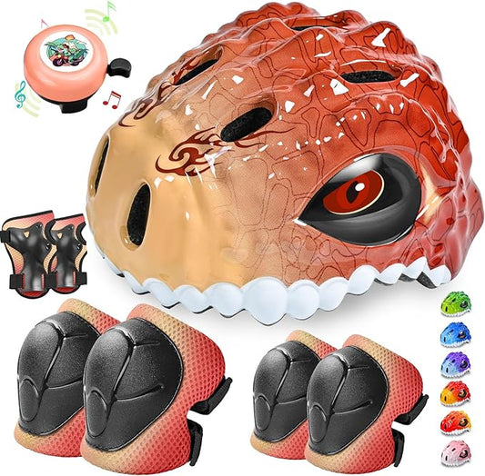 Toddler/Kids Bike Helmet Set for Boys Girls 3D Adjustable Kids Helmet Protective Gear Set Knee Elbow Wrist Pads and Multi-Sports Skateboard Scooter Cycling Roller Balance Bike