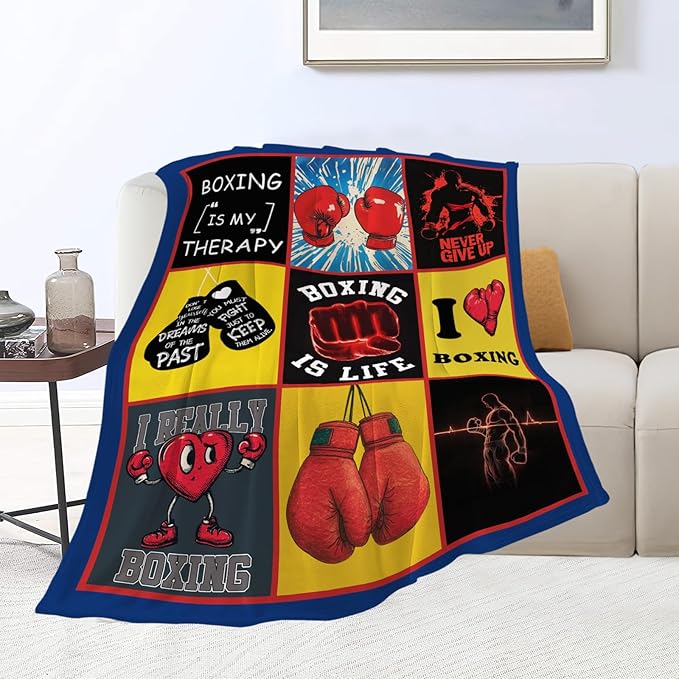 Boxing Blanket Boxing Gloves Sports Lover Throw Blankets Gifts for Girls Boys Kids Soft Cozy Fleece Plush for Couch Sofa Bed 60"x50"