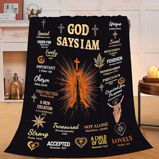 Bible Verse Blanket Spiritual Prayer Christian Faith Throw Inspirational God Says I Am Scripture Religious Gifts for Women Men Adults Girls Soft Cozy Plush Fuzzy Fleece Blanket Decor 40''X50''