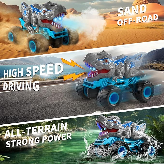 Bennol Remote Control Dinosaur Car for Boys Kids, 2.4Ghz RC Dinosaur Truck for Toddlers, Electric Hobby RC Car Toys with Light & Sound Spray Birthday for 3 4 5 6 7 8 Year olds Kids Boys