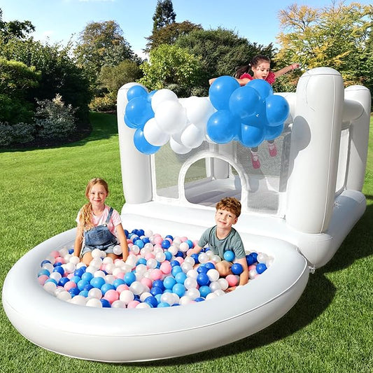 Bounce House with Ball Pit for Kids Age 3-6 Indoor Inflatable Bouncer Waterproof and Durable Material Outdoor White Bouncy Castle for 3 Toddlers with Electric Pump-Built to Last & Safety