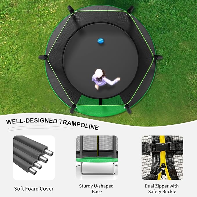 AOTOB 6 FT Trampoline for Kids with Enclosure Net, Heavy Duty Recreational Outdoor/Indoor, ASTM Approved (Green)