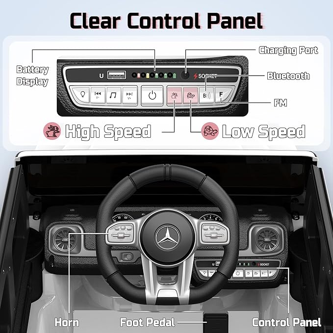 Licensed Mercedes Benz G63 Kids Electric Car, g Wagon 12V Ride on Car w/High Window, Remote Control, 3 Speeds, Music Player, Horn & LED Lights for Toddlers