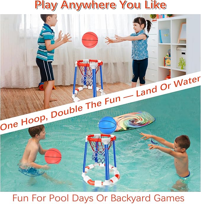 Pool Basketball Hoop Floating Set, Pool Toys and Pool Games for Kids and Adults, Durable Basketball Hoop with Balls Pump for Pool, Outdoor Swimming Water Play Family Party, Pool Basketball for Summer