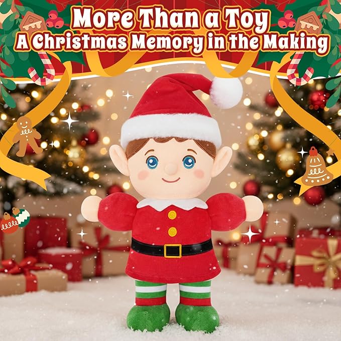 Christmas Elf Plush, Soft Baby Doll Boy First Baby Doll Toys Birthday Christmas Plushies Gift Elf Toy for Toddler Kids Infants